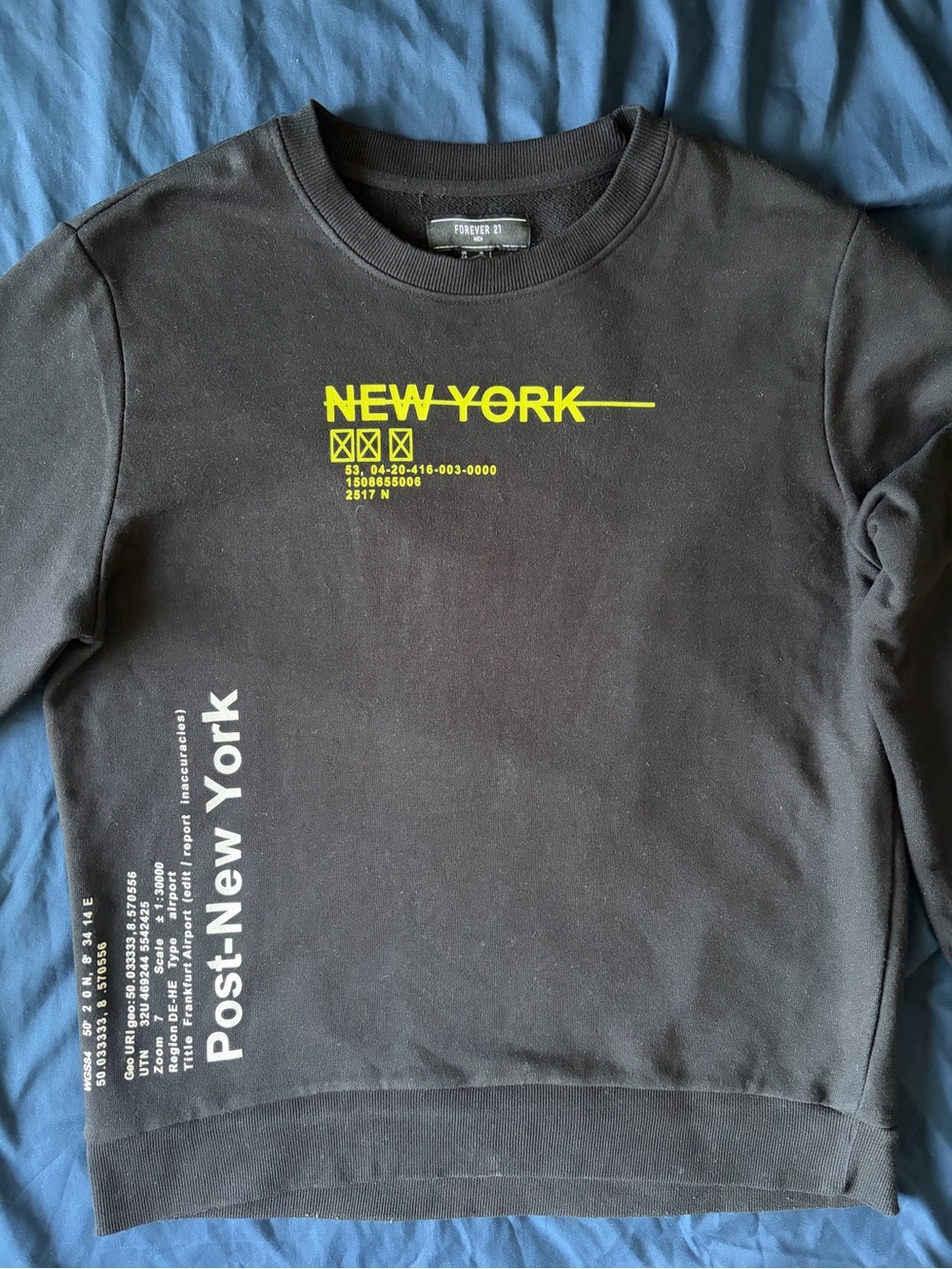 Forever 21 Black Sweatshirt with Neon Yellow 'NEW YORK' Graphic